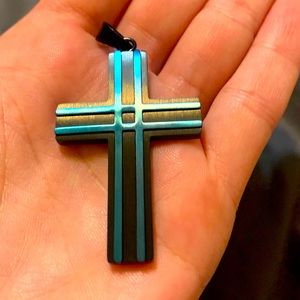 *NEW* Men's Black & Blue Stainless Steel Cross Pendant